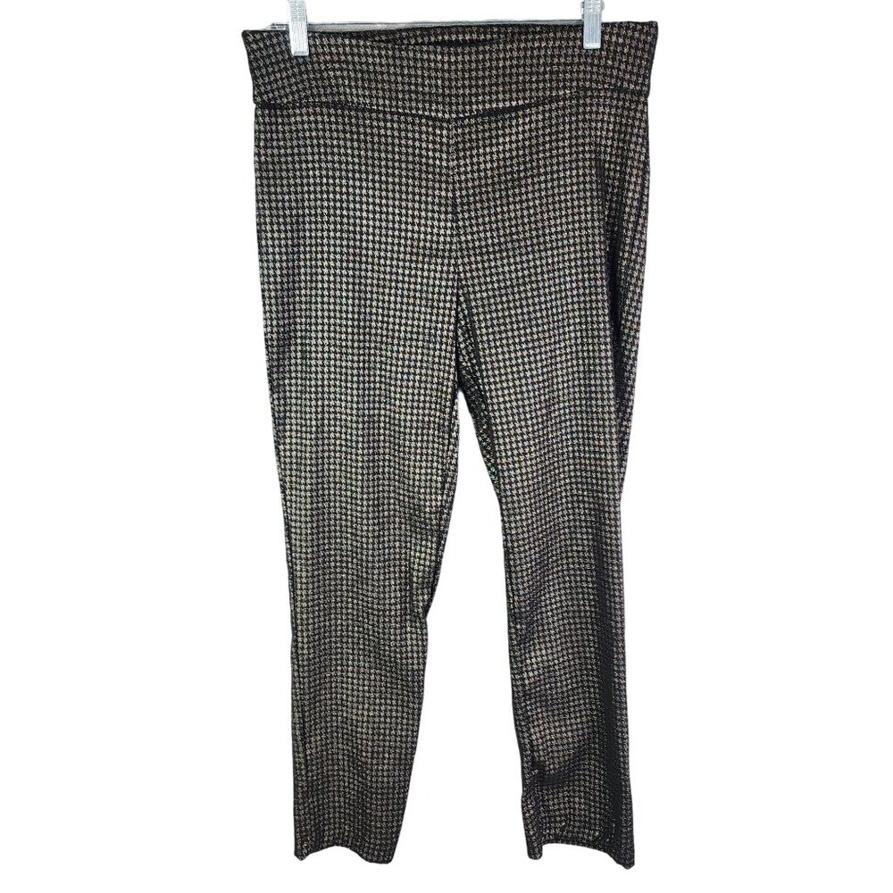 Womens Rachel Zoe Black & Metallic Gold Houndstooth Pants Career Straight 14